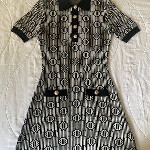 Maje Black and White Monogram Print Mini Dress